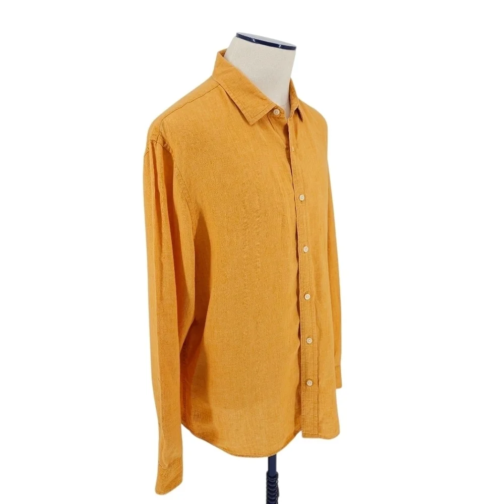 Banana Republic Untucked Fit Shirt Linen Orange Long Sleeve Button Collared XL